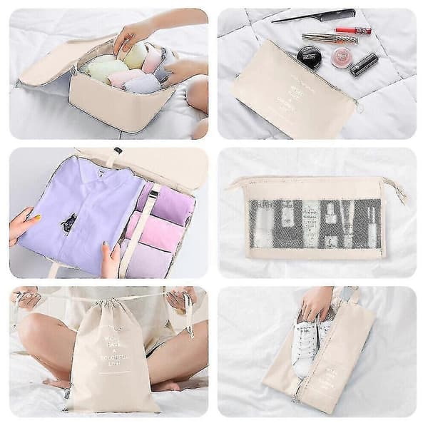 8-delars organiseringset bagage resväska förvaringsväskor packningskuber presenter Beige