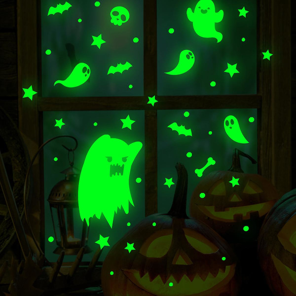 Halloween Ghost and Imp Glow-In-The-Dark seinätarrat - Ikkunavalaiseva seinätarra Green