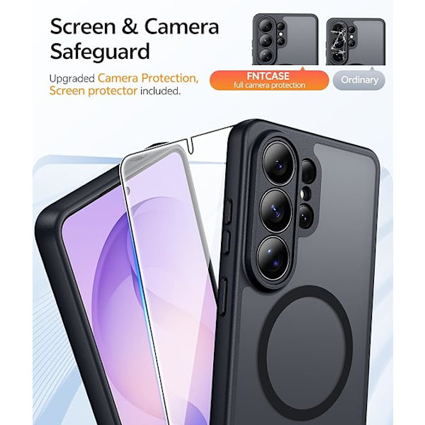 【BQ】FNTCASE for Samsung Galaxy S26 Ultra Case with Screen Protector, Compatible with MagSafe, Translucent Matte, Full Camera Protection, Shockproof Black
