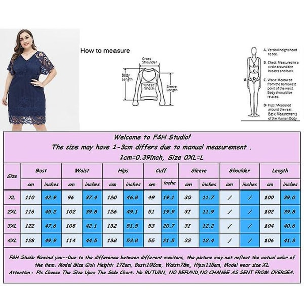 Xl-4xl Dam V-ringad Kortärmad Festklänning Plus Size Klänning Marinblå 2753 XL