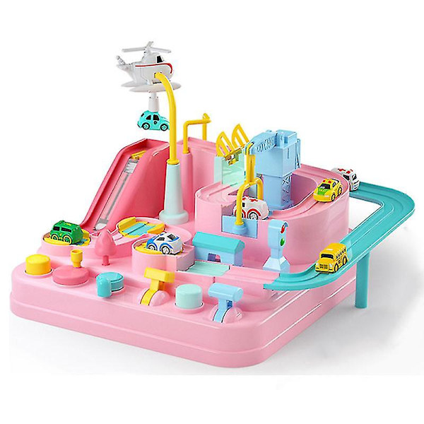 Hhcx-cute Pink Racing Rail Car Model Racing Educational Toys Track Car Adventure Game Brain Game Mechanical Interactive Train Toy F 4car NO BOX