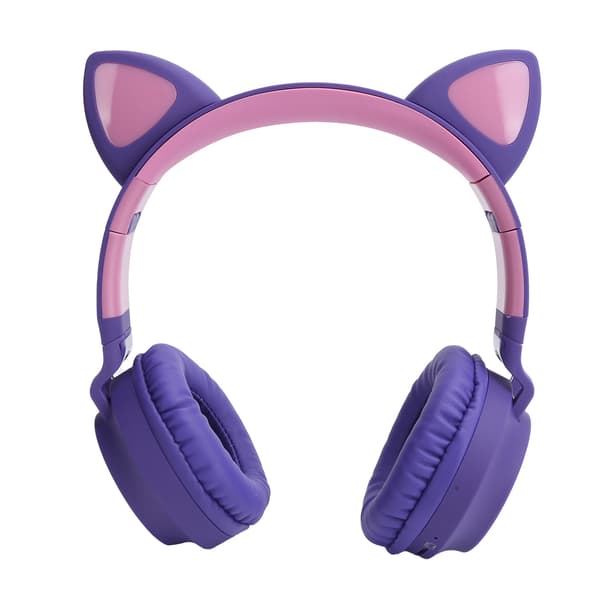 Kat Øre Hovedtelefon 3D LED Lys Trådløs Bluetooth 5.0 Foldbare Headset med Mikrofon - Lilla