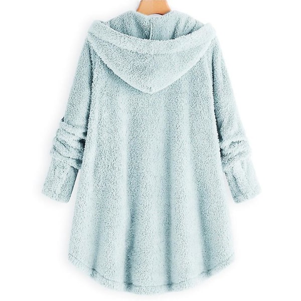 Damejakke Modeknap Fluffy Uld Hættejakke Løs Vintervarme Plus Størrelse Light blue 5XL