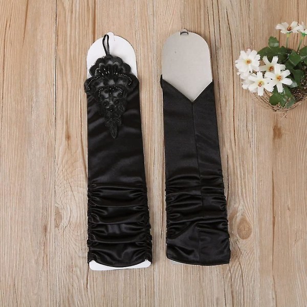 Black Gloves Long Gloves 1920s Accessories Costume Fingerless Gloves For Women Roaring 20's Accessories Classic Satin Elbow Length Gloves (s12)