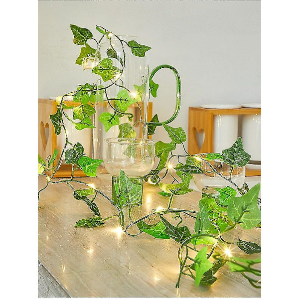 20 Led Kunstig Maple Green Leaf Rattan Garland String Lights Vine Fairy Led Kobbertråd Dekor Solar Powered Battery 16.4ft