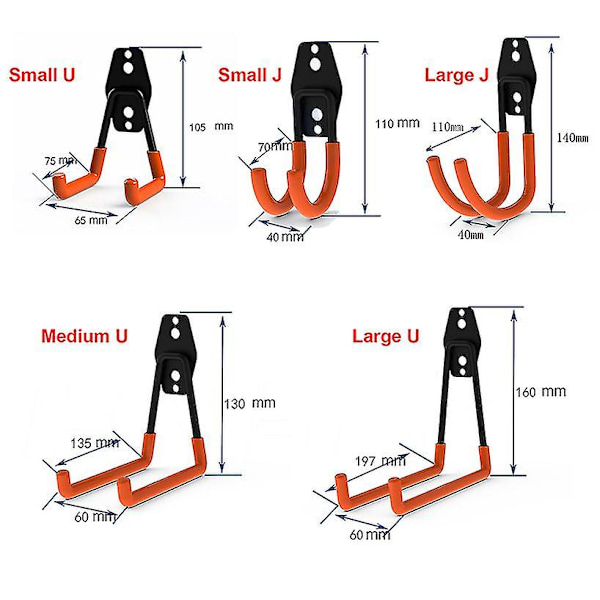 Heavy Duty Metal Hook Garage Organizer Seinäkiinnitys Polkupyörän ripustuskoukut Grey C
