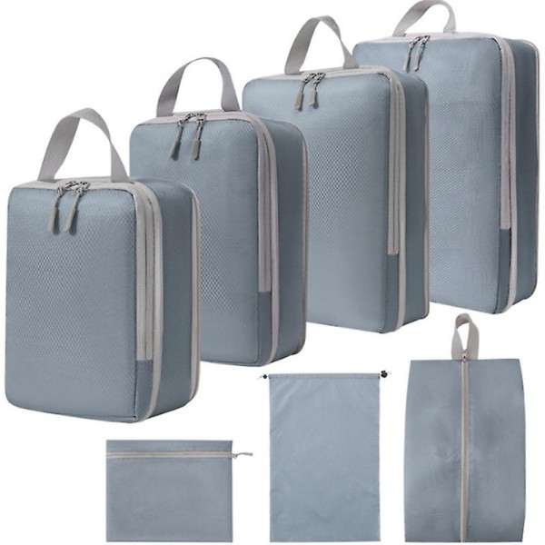 7 set kompressionspackningskuber för resor, ultralätta packningsorganisatorer för bagage resväska och ryggsäck GRAY