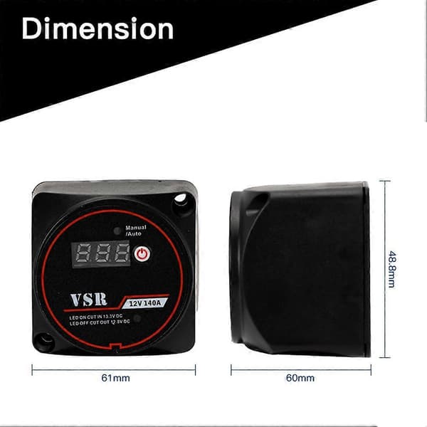 Smart dobbeltbatteri Smart Isolator 12V 140A Digitalt spændingsfølsomt relæ VSR Split Charge til autocamper black