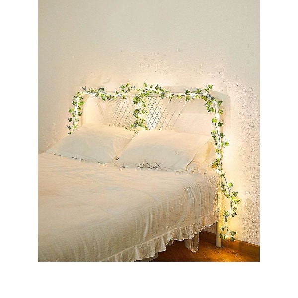 20 Led Kunstig Maple Green Leaf Rattan Garland String Lights Vine Fairy Led Kobbertråd Dekor Solar Powered Battery 16.4ft
