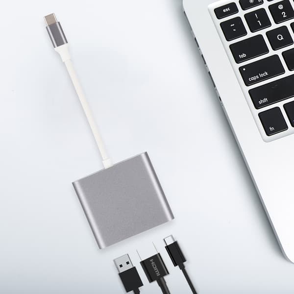 HC 04 Multifunktionel 3 i 1 Hub Type C til HDMI Output HD Konverter Adapter Dockingstation (grå)