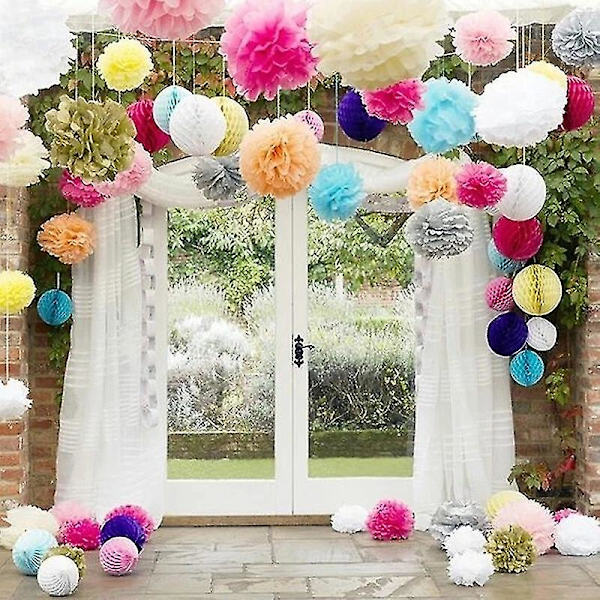 Gör-det-själv färgglada honeycomb blomma papper Pompom Fluffigt silkespapper Pom Poms