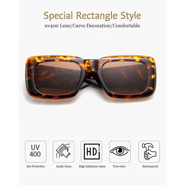 Suorakaiteen muotoiset aurinkolasit miehille ja naisille Muoti aurinkolasit UV 400 suojakehys silmälasit (kilpikonna)