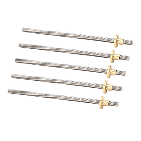 5 stk. T8 ledeskrue 2 mm stigning 8 mm ledning 200 mm lineær bevegelse gjenget stang med messingmutter for 3D-printer