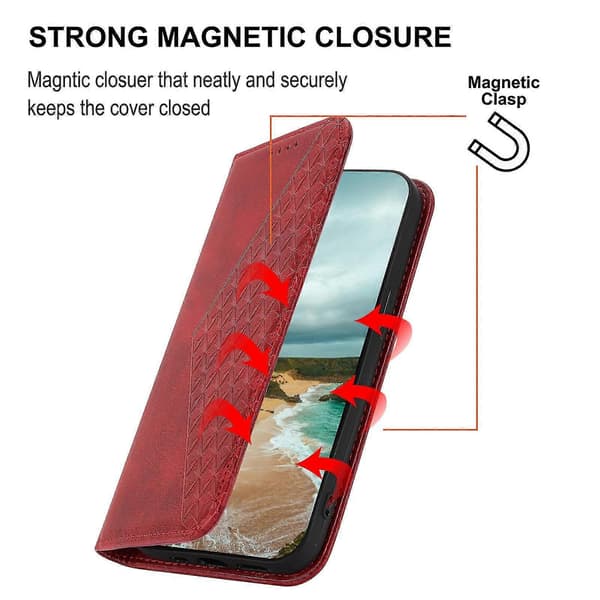 【BQ】Til iPhone 12-deksel, lommebokdeksel i skinn med stropp Red iPhone 12