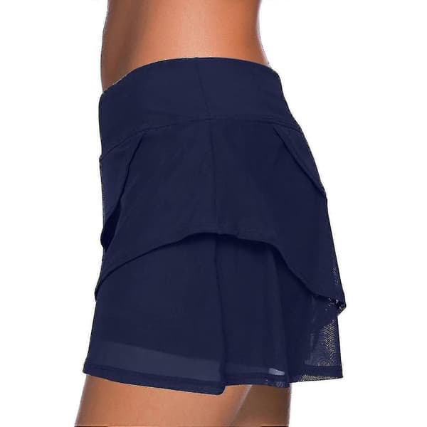 Bade-nederdel Ensfarvede flæser Høj talje Basic Foret med shorts Badetøj passer til damer Mørkeblå Dark Blue S