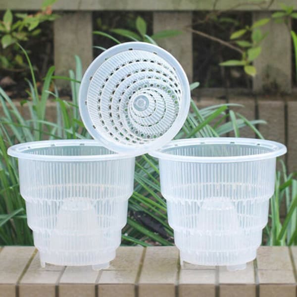 Transparent orkidepotte 10 cm diameter pustende resinplast med luftsøyle
