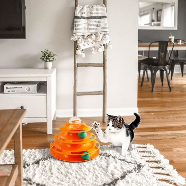 Cat Toys Interactive 3 Level Track Ball Kitty Toy Orange