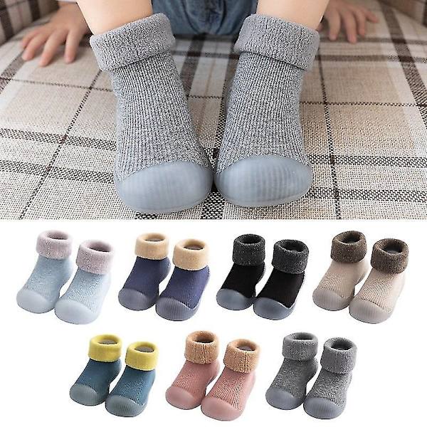Nya förtjockade barnstrumpor Skor Vinter Supervarma Baby Pojkar Flickor Sneakers Nyfödda inomhusskor Golvskor Toddler 2-4 Years Green