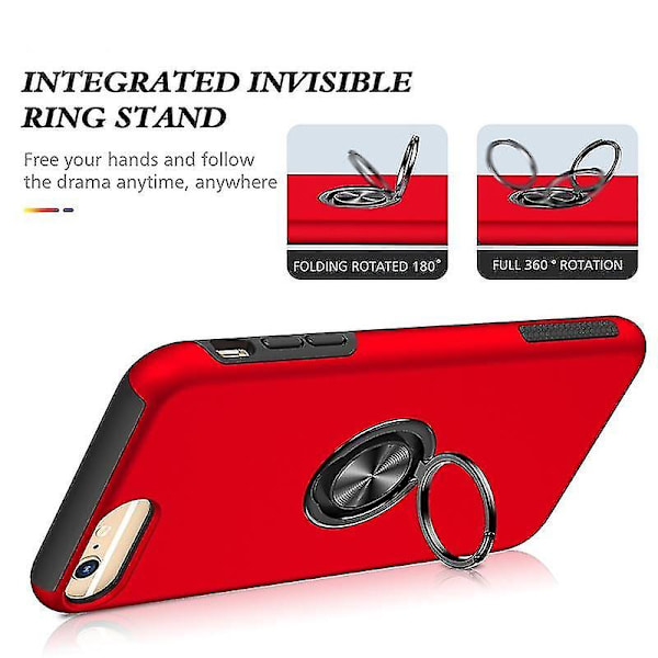 Magnetisk ring Kickstand Stötsäkert phone case för Iphone 6 Plus (svart) Red