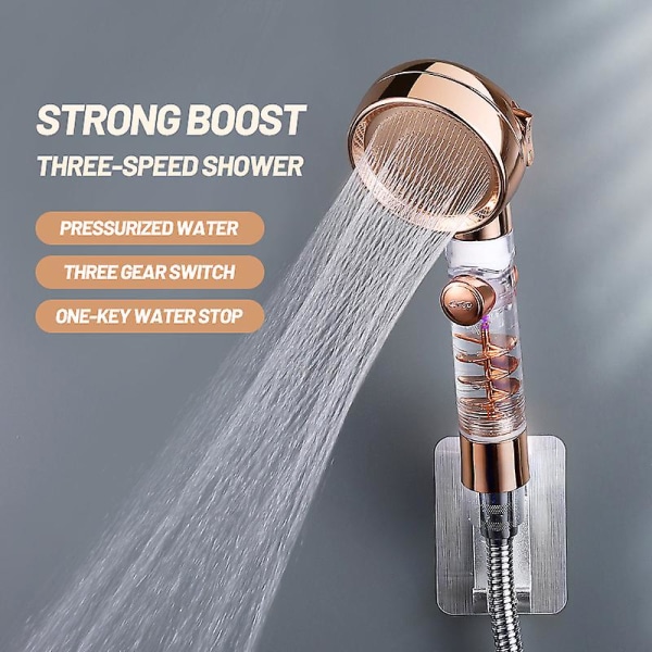 Zhang Ji Nytt högtrycks-3-funktions turbohandtag Spa-duschhuvud Regnfall med på/av-knapp Vattenbesparande duschmunstycke filters-4pc