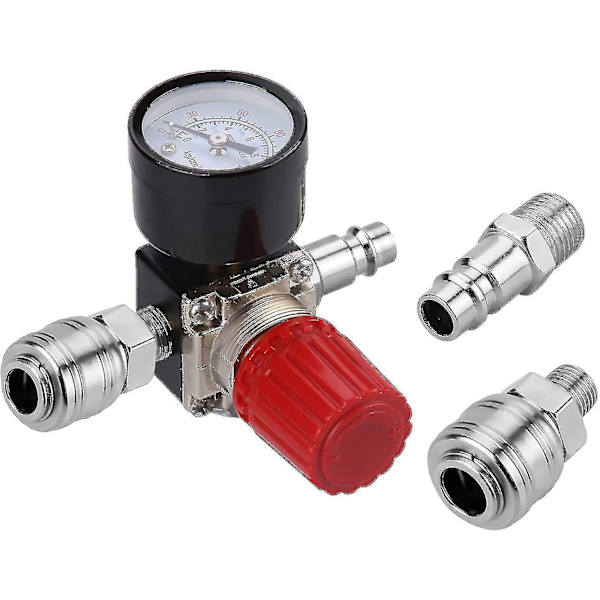 Lufttrycksregulator trevägsventil 175psi 12bar 1/4 tums lufttrycksmätare för kompressor 4 Way Valve