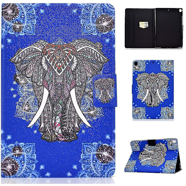 Ipad 10.2 Generation Cover Pu Läder Case Flip Stand Fodral med kortplats och Auto Sleep / Wake Up-funktion för Ipad 10.2, Elephant