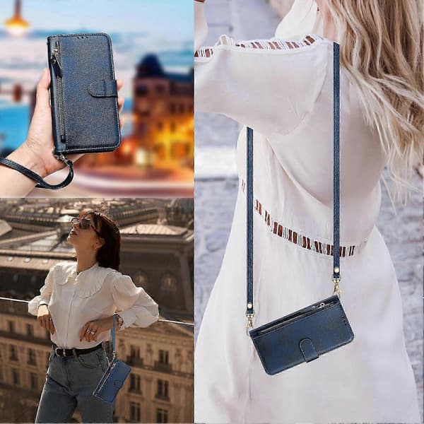 【BQ】Etui til Samsung Galaxy Note 10 Lite Lynlås Håndtaske Pung Læder ... Blue