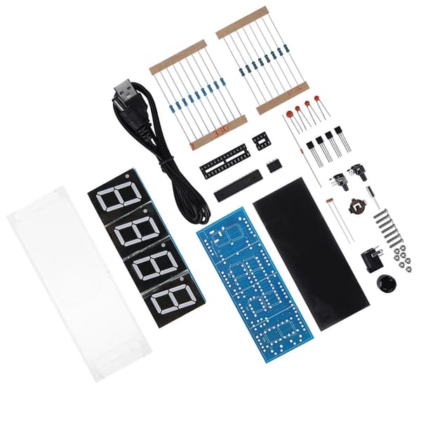 DIY Digital LED-ur Sæt - Blå (4-cifret, automatisk visning af tid/temperatur)