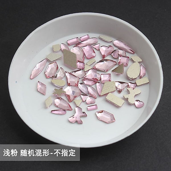 Tukku Vaaleanpunainen Multi Style Tasainen Selkä Kynsi Strassikivi Erikoismuotoiset kristallit Nail Art Stones 3D Henkilökohtainen koristelu Mix 100pcs