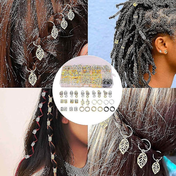 200pcs Beads For Hair Braids, Hair Jewelry For Women Braids, Metal Gold Braids Rings Cuffs Clips For