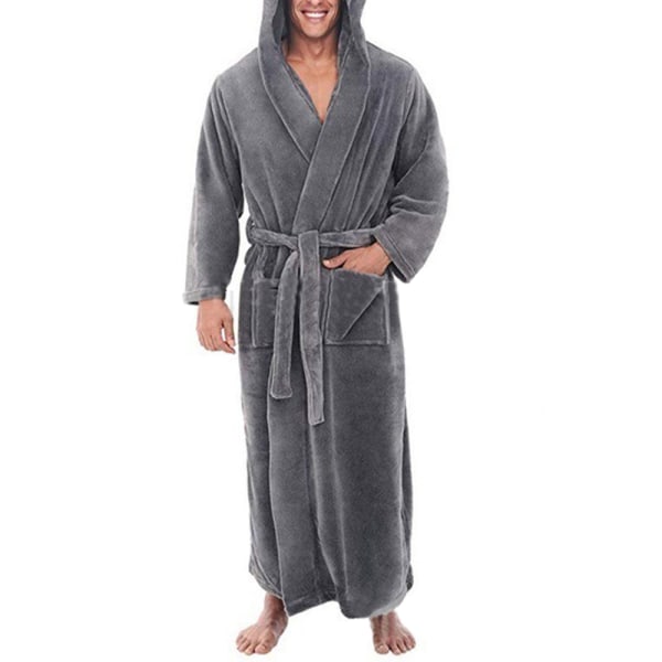 Den nye Soft langærmet lounge badekåbe badekåbe med hætte til mænd grå grey L
