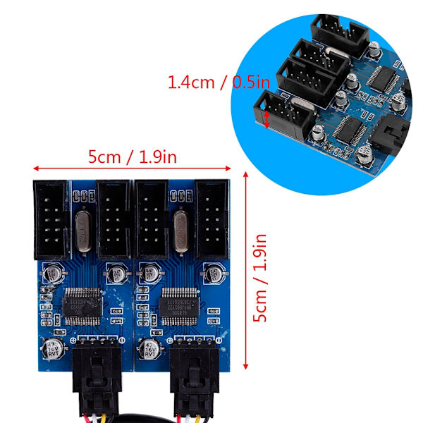 9-Pin USB Header Han til 4 Hun Udvidelseskabel