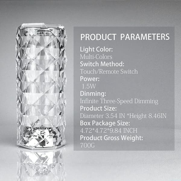 Crystal Table Lamp Light Projector 3 Colors Adjustable Romantic Atmosphere Light USB Touch Night Light