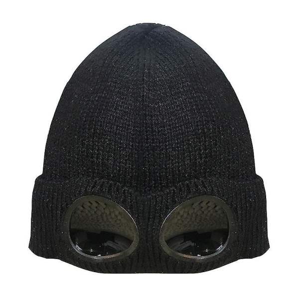 Unisex Goggle Beanie Hat Stickad Vinter Tjock Varm Outdoor Sports Beanie Ski Hat Black