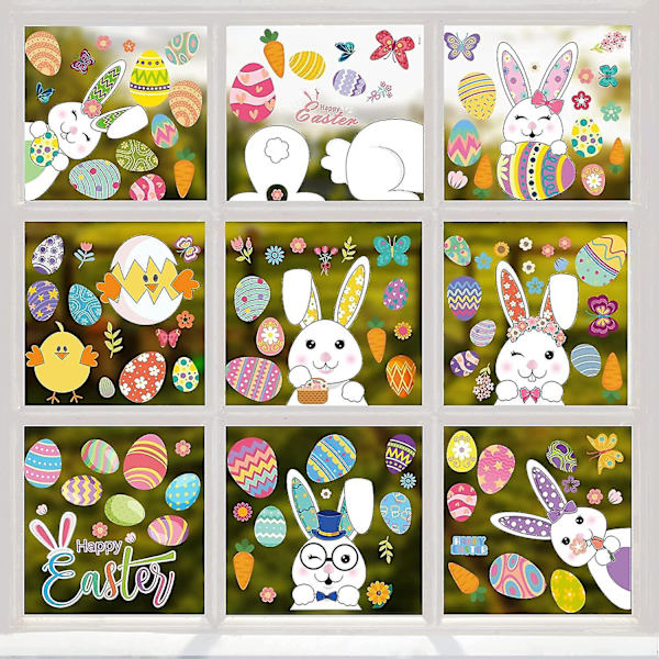 Easter Window Stickers, Easter Decorations 9 Sheets Easter Bunny Window Clings Pvc Static Stickers A