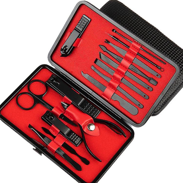 Ruostumattomasta teräksestä set kynsileikkuri, musta 18 osaa Kauneuspihdit kynsityökalut lahja Black Diamond 18 Piece Set