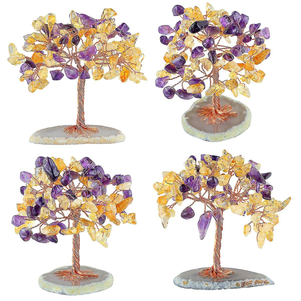 Ametyst Krystalltre Naturlig Reiki Healing Krystall Edelsten Bonsai Pengetre Feng Shui Krystalltre For Home Decor Yellow Amethyst