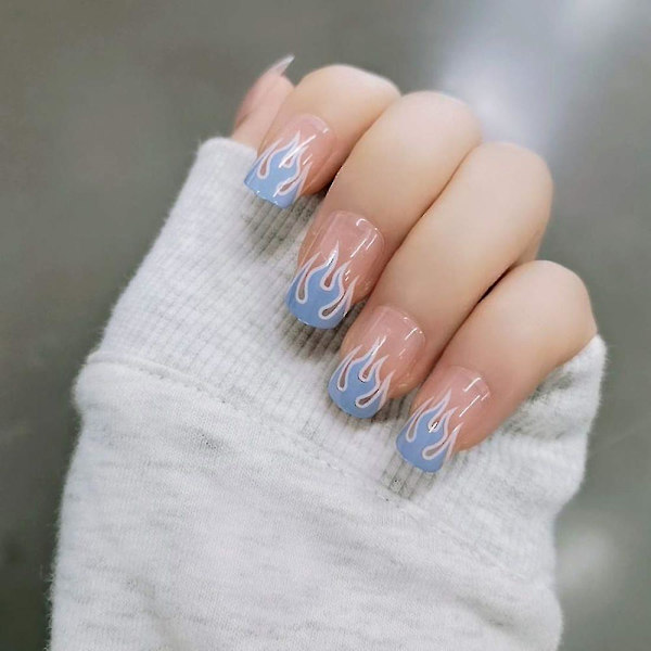 Namotu 24 kpl Painele tekokynsille Liekki Arkku Neliö Akryyli Fake Nails Paloliima Sormenetanoihin Naisten Tytöille Tee itse manikyyri salonki