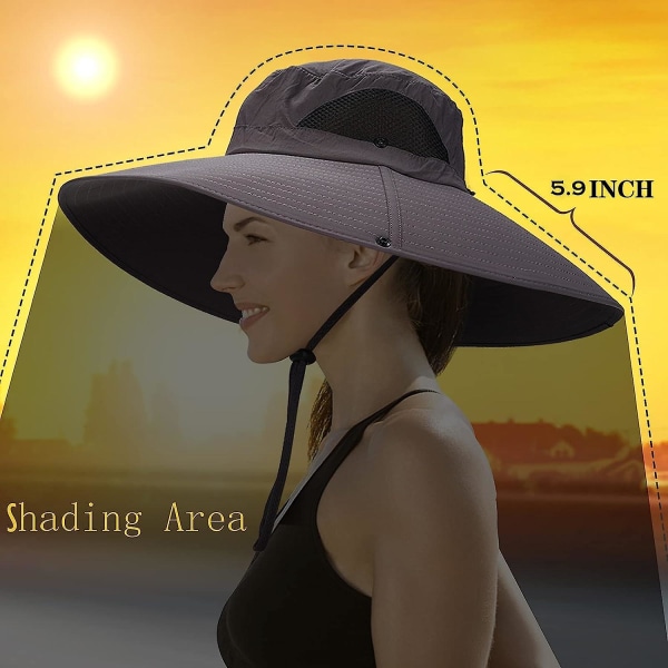 Kvinder Super bred skygge solhat Upf50+ vandtæt bøttehat til fiskeri, vandreture, camping Black