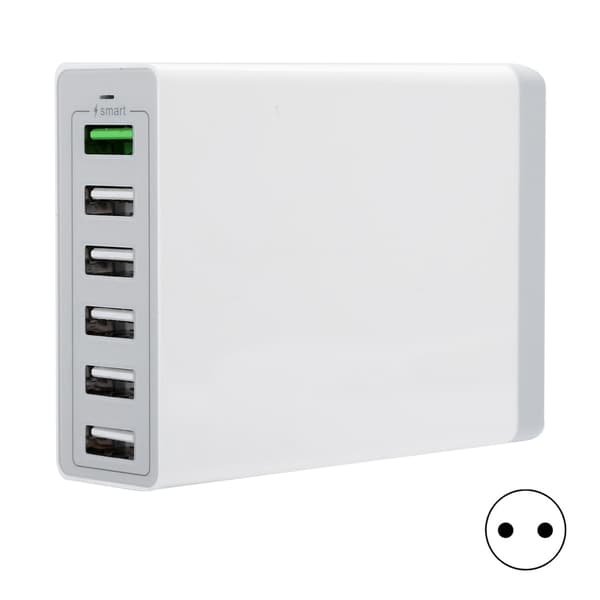 6USB Multiport Multifunksjonell Reiselader Effektiv Beskyttelse Sikker Lading 100-240VEU 6 Porter Hvit