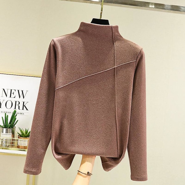 Kvinner Høst Vinter Langermet tykk T-skjorte Uformell Solid Turtleneck Myk Varm Basic Buttoming Pullover T-skjorter Rosa T-skjorter Topper L svart L black