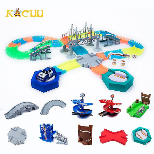 Hhcx-magical Glowing Race Track Diy Universal Accessories Ramp Turn Road Bridge Crossroads Rail Car Toy Racing Tracks Kids Gifts Fire truck red