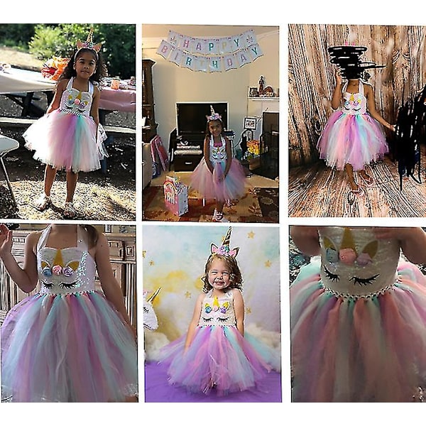 Unicorn kostyme for jenter, små jenter Rainbow Unicorn Tutu med pannebånd C 6T