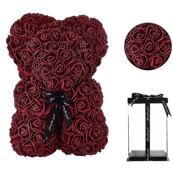 Gjør-det-selv 25 Cm Teddy Rose Bjørn Kunstig Blomsterbjørn Rose Valentinsdag For Kjæreste Kvinner Kone Morsdag Julegaver Med Eske deep red