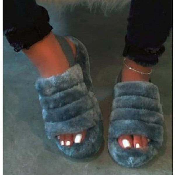 Vinter Kvinner Hjem Tøfler Ryggstropp Plysj Varme Sko Kvinne Slip On Flats Slides Søt plysj Fluffy Lady Bomulttøfler Rosa Szy EU 37