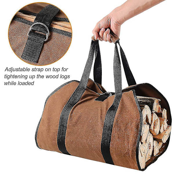 Stor Canvas Log Carrier Bag, 38x18 Heavy Duty Voksbehandlet Pejs Brænde Mulepose Til Indendørs Brændeovne Udendørs