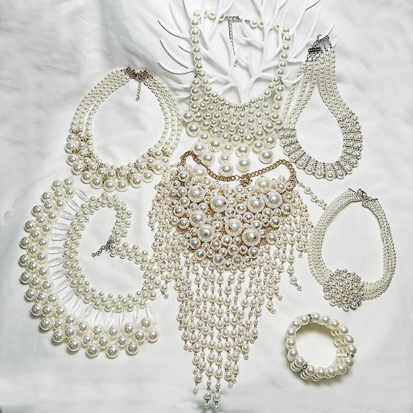 Klassisk stil - mångsidigt val, fyra lager rispärla pärlhalsband örhängen Four Layer Necklace Earrings