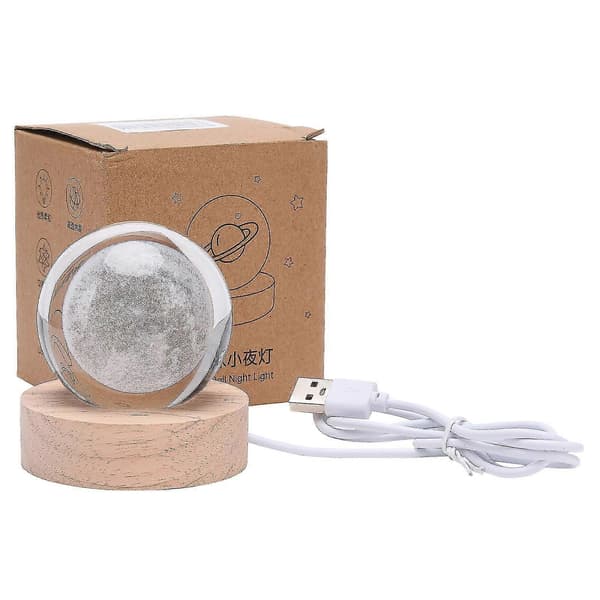 【BQ】LED Krystal Bordlampe USB 3D Måne Galakse Globus Natlys Børn Julepynt Gave moon