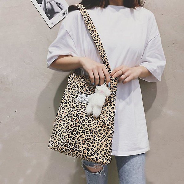 Print Canvas Bag Dam Handväska Print Axelväska Vintage Canvas Bag Leopard print Leopard print