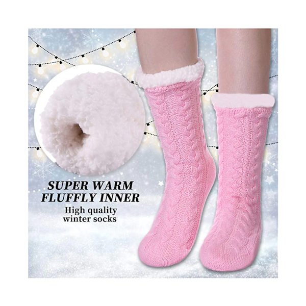 (Rosa) - LANLEO Dam Fuzzy Slipper Strumpor Vinter Mjuk Tjock Varm Fleece Foder